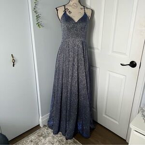 Sequin Hearts Navy Glitter Prom Dress